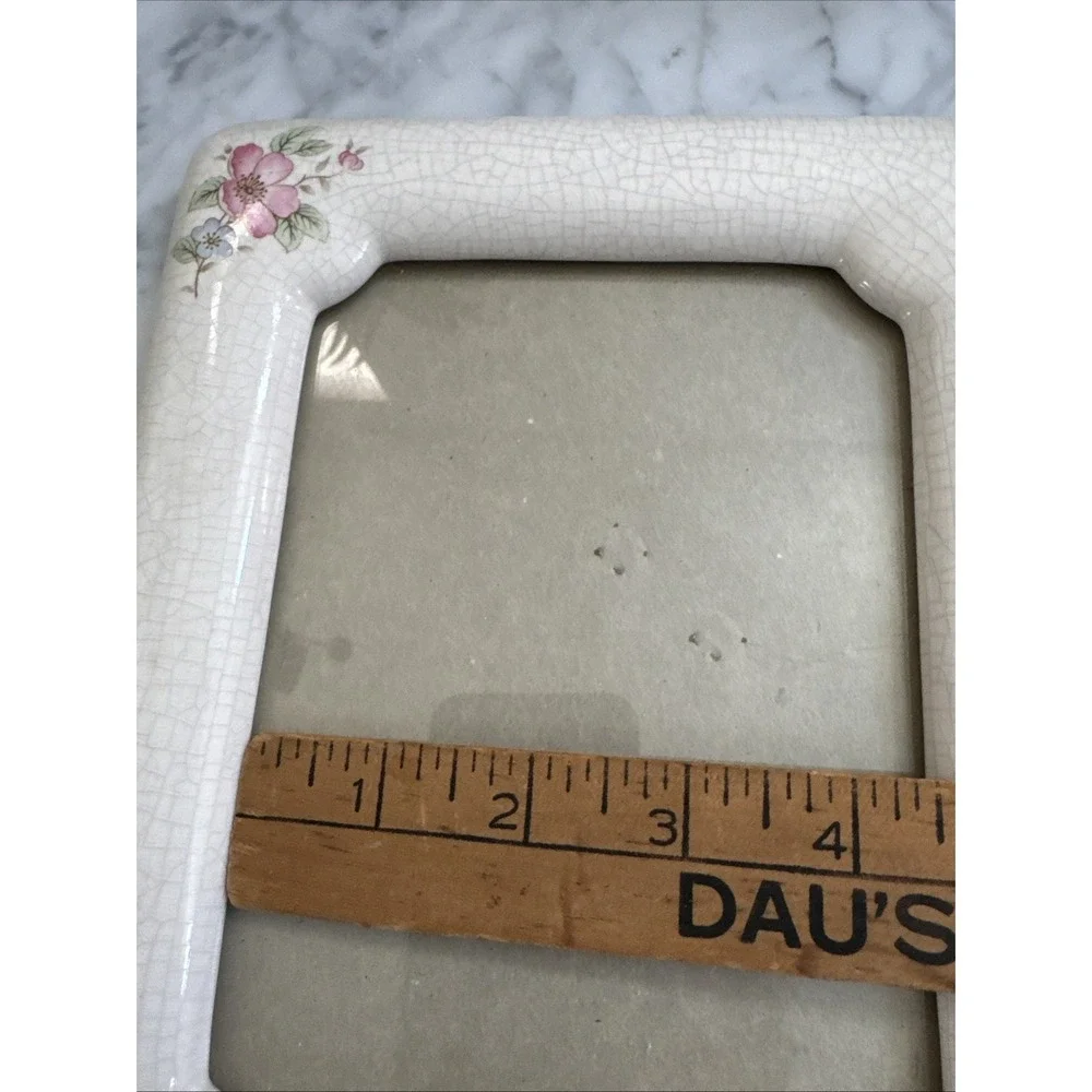 VTG Ceramic Porcelain Floral Picture Frame 5X7 Cottagecore Crackle Glaze Shabby